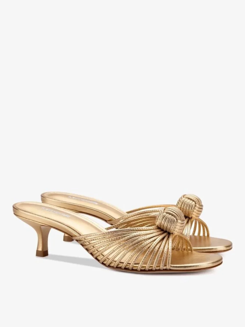 $320 Larroude Valerie KNOT Kitten Heel Strappy Sandal GOLD EATHER 8.5 (DD3)